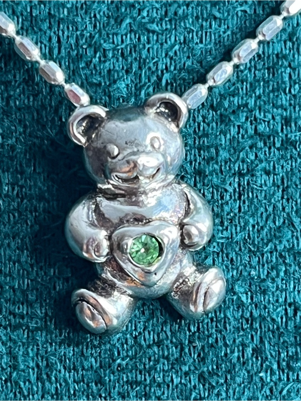 925 Sterling Silver Peridot Teddy Bear Pendant